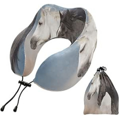 YOUJUNER ceļojumu spilvens Black White Horse Memory Foam kakla spilvena atbalsta spilvens