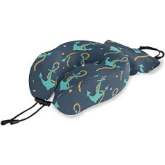 QMIN Travel Pillow Navy Sea Enchor Memory Foam Kakla spilvens U formas spilvens Ergonomisks kakla spilvena ceļojumu komplekts tālsatiksmes lidmašīnu automašīnas vilcienam