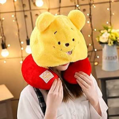 JIANLE U-shaped Neck Pillow with Cute Cartoon Animal, 2 in 1 Cap, Cozy Travel Pillow, Head, Stress Relief, Airplane, Home, Car Seat, Office, Kids Gifts, Winnie The Pooh