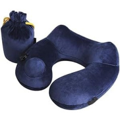 Inflatable Travel Pillow, Soft Velvet, Inflatable Neck Pillow for Airplanes, Train Cars, Home, Flight Travel Office, Use with Pack Sack (Dark Blue)