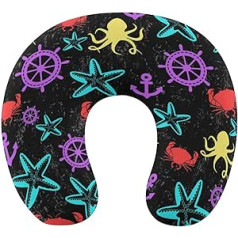 Crab Starfish Anchor Travel Pillow Pārnēsājams kakla spilvens U formas spilvena automašīnas galvas balsts vīriešiem un sievietēm