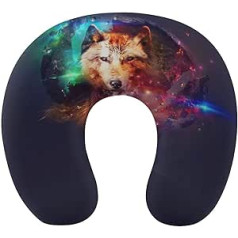 Wolf in Space Travel Pillow Pārnēsājams kakla spilvens U formas spilvena automašīnas galvas balsts vīriešiem un sievietēm