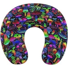 Memory Foam Travel Pillow Compatible with Rainbow Colorful Neon Mushroom Neck Pillow Chin Head Comfortable Neck Pillow Support with Zipper Cover Fashion Car Flight Pillow for Neck