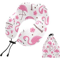 MCHIVER Flamingos Nackenkissen zum Schlafen, Memory-Schaum, Reisekissen mit Aufbewahrungstasche, verstellbar, weiches Kopf- und Nackenstützkissen für Flugzeug, Camping, Reisen, Essentials