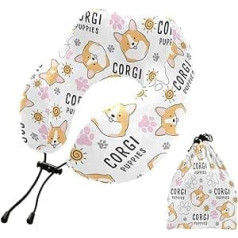 MCHIVER Cute Corgi Neck Pillow for Sleeping Memory Foam Travel Pillow with Storage Bag Adjustable Soft Head and Neck Support Pillow for Flight Headrest Travel Essentials