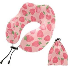 YOUJUNER Reisekissen Rosa Erdbeere Drucken Memory Foam Nackenkissen Stützkissen Nackenkissen