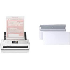 Brother ADS1700WUN1 Compact Document Scanner Mobile Scanner, Duplex Wi-Fi, White, Black, A4 & Posthorn Envelope DIN Long (Pack of 100), Self-Adhesive Envelope