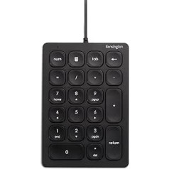 Kensington ciparu tastatūra ar kabeli, 21 taustiņu ciparu tastatūra ar 4 ātrajiem taustiņiem, klusi šķērveida taustiņi, kompakta ciparu USB-A tastatūra, operētājsistēmai Windows, macOS un Chrome OS, papildu tastatūra, K79820WW