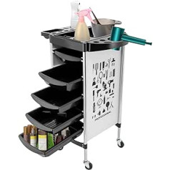 Bathrena Hairdressing Trolley Salon Trolley with 5 Drawers 52 x 36 x 90 cm Foldable Device Holder Spa Hairdressing Trolley for Stylist Hairdresser Hair Styling (White)