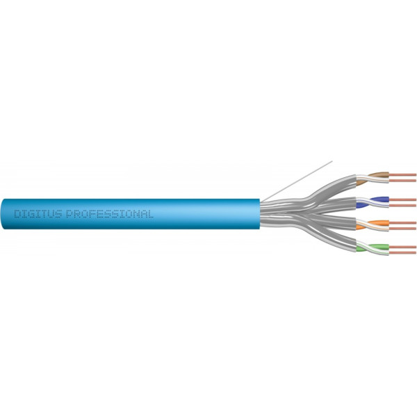 CAT.6a, u/ftp, dca, vads, awg 23/1, lsoh, 100 m zils foliēts instalācijas kabelis ar zilu pārklājumu