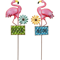 Dekorative Gartenstecker aus Metall, 41,3 cm hoch, Outdoor-Gartendekoration mit Flamingo-Ornament, Willkommensschild, Hofpfähle, rustikale Hofkunst, Frühlingsdekorationen für Terrasse, Rasen, Garten,