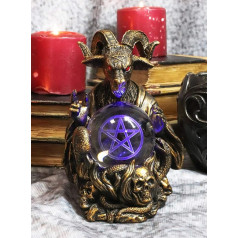 Ebros Sabbatic kaza Mendes Samael Lilith Baphomet Holding Pentagram Sigil LED Gazing Scrying Ball Dekoratīva statuete 16.5 cm High LaVeyan Satanic Devil Cult Snake Skull Gazing Balls Accent