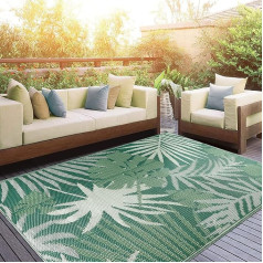 Homcomodar āra paklājs 150 x 245 cm UV izturīgs kempinga paklājs Reversible Mats Plastmasas salmu paklājs Recycled Patio paklājs BBQ balkonam Pludmales klājs (Green)