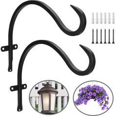 2 Pieces Hanging Plant Holder, Plant Holder, Iron Wall Hook, Hanging Basket, with 6 Screws, for Garden Lawn Lamp, Flower Pot, Bird House, Plant, Lantern, Wind Chime (Black)