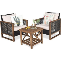 GOPLUS 3-Piece Garden Furniture Set, Polyrattan Seating Set with Side Table, Rattan Furniture Lounge Set Made of Wood for Patio, Balcony and Garden, Brown