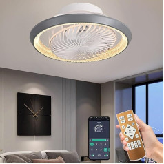 Qiaomao LED griestu gaisma ar ventilatoru, moderns 360° rotācijas griestu ventilators ar apgaismojumu, tālvadības pults, 72 W dimmējama taimera lampa ar ventilatoru guļamistabai, gaismas ventilators, pelēks, 49 cm