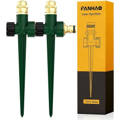 FANHAO Twin Pack Metal Garden Sprinkler, Automatic Garden Water Sprinkler on Spiked Base, 360 Degree, Large Area Cover for Lawn, Garden Watering