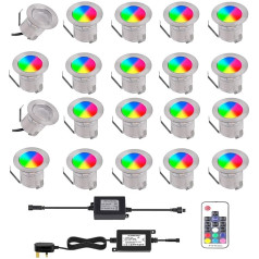 YZGWZLD RGB LED terases gaisma, ūdensizturīga pamatnes gaisma, 20 iepakojumu diametrs 30 mm, augsta spilgtuma ieraktā dārza gaisma terases apgaismojumam, virtuves grīdai, vannas istabas gaismai, pirtīm