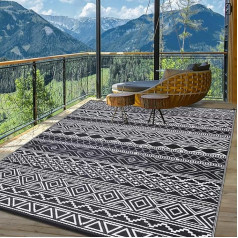 WESTLOOM Outdoor-Teppich, 1,5 x 2,4 m, wasserdicht, wendbar, für Terrasse, Camping, Wohnmobil, Kunststoff, Strohteppich, für Innen- und Außenbereich, Boho-Druck, Teppich für Hinterhof, Deck, Picknick,