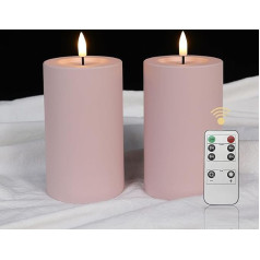 LUCOZA 2er Set Outdoor LED Kerzen, 12,7 cm Wasserdichte Flammenlose Kerzen mit Timer und Fernbedienung, Batteriebetriebene im Freien Plastikkerzen für Innen Außen, Rosa