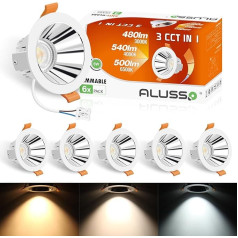 ALUSSO prožektori, LED iebūvētie prožektori, 230 V, 6 W LED prožektori, aptumšojami, silti balti, 3000 K, neitrāli balti, 4000 K, vēsi balti, 6500 K, balti, sudraba krāsas iebūvētie prožektori, griestu prožektori priekš