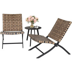 Grand patio Table and Chair Set 3-Piece Garden Lounge с 2 складными ротанговыми стульями и 1 боковым столом, устойчивый к погодным условиям, комплект сидений для вн