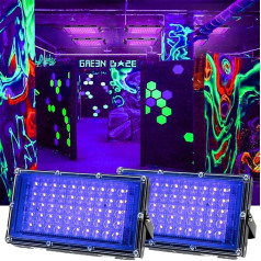 MODOAO UV Flutlicht Partylicht 2er Pack 50W UV Schwarzlicht 395-400nm UV Flutlicht für Außen IP65 Wasserdicht Dekorative Beleuchtung für Party Bühne