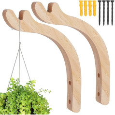 2 Pack Wooden Hooks - Wall Mounted Hanging Plant Hooks, Decorative Wall Plant Hangers for Indoor Use, Wooden Wall Hooks with Screw Set for Lanterns, Pot, Wind Chimes, Planter