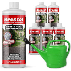 Akmens tīrīšanas līdzeklis Stone Cleaner Intensive Outdoor 6 x 1000 ml + 14 L laistīšanas kanna - bruģakmens tīrīšanas līdzeklis ar tūlītēju iedarbību, zaļās augtenes noņemšanas līdzeklis, noņem netīrumus, aļģes un ķērpjus, akmen