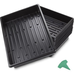 GROWNEER 12 iepakojumi 15 x 11 x 2,6 collas plastmasas paplātes ar 15 gab. augu etiķetēm, sēklu paplātes, stādu starteris siltumnīcai, hidroponikai, stādiem, augu dīgšanai