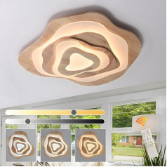 WayLuoung Wooden LED Ceiling Light, Diameter 80 cm, 65 W, 5500 lm, 3000 K - 6000 K, Dimmable with Remote Control, Modern Cloud Lamp Made of Natural Wood + Acrylic, Living Room, Children's Room,