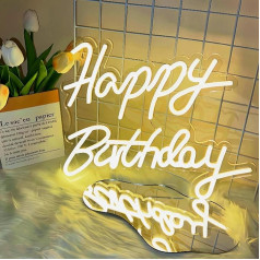 Gaoxun Happy Birthday Neon Sign, Cool White LED Neon Light for Wall Decoration, 42 x 30 cm neona zīmes, neona zīmes ar USB barošanu, LED Sign Dāvana pusei, mājām, bāriem, dzimšanas dienas dekorēšanai