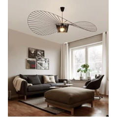 Qiaomao Vertigo lampa melna 140 cm Vertigo piekaramais gaismeklis dzīvojamā istaba E27 LED lustra Retro Vertigo, stikla šķiedras tērauds + poliuretāns Vintage Hat piekaramais gaismeklis, moderna lustra Regulējams augstums