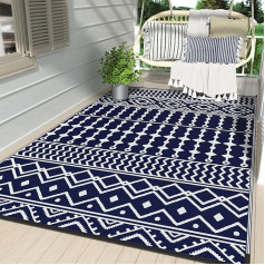 MCOW Boho āra paklājs Ūdensizturīgs terases dekors Plastmasas salmu paklājs Backyard paklājs Reversible RV Mat Atbrīvojums āra kempingam RV Deck Balcony Blue