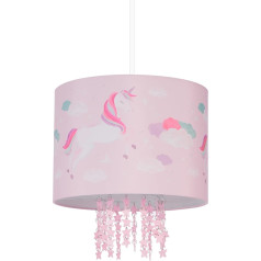 Relaxdays Children's Bedroom Hanging Lampshade with Unicorn Motif, H 158 x D 35 cm, E27, Pendant Light for Children, Pink