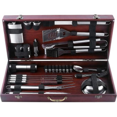 Grill Zubehör für Outdoor Grillen - Outdoor Grill Zubehör für Grill - Premium Grill Tool Sets - Wenge Holz Koffer Grillutensilien Set - Grillzubehör Kit - BBQ Gear