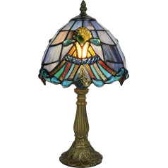 Tokira Blue Tiffany galda lampa, E14 baroka stila vitrāžas, vecmodīga neliela galda lampa, bērnu istabas nakts lampa, jūgendstila galda lampa, nakts lampa guļamistabā [bez spuldzēm]