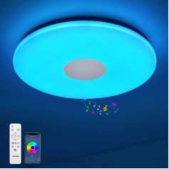 JDONG LED Deckenleuchte Dimmbar 24W mit Bluetooth Lautsprecher IP44 Wasserfest Rund Badezimmer rezultātā Deckenlampe mit Fernbedienung und APP RGB Farbwechsel Einstellbar für Schlafzimmer Wohnzimmer Ø30cm