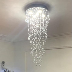 A1A9 Double Spiral Crystal Chandelier, Clear K9 Crystal Droplet Ceiling Light, Flush-Mounted Chrome LED Pendant Light for Living Room, Dining Room, Hallway, Foyer, Lounge, Size: D40 cm, H90 cm