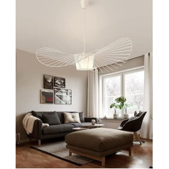 Qiaomao Vertigo lampa balta 100 cm Vertigo piekaramais gaismeklis dzīvojamā istaba E27 LED lustra Retro Vertigo, stikla šķiedras tērauds + poliuretāns Vintage Hat piekaramais gaismeklis, moderna lustra Regulējams augstums