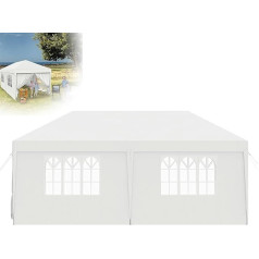 XMTECH Party Tent Gazebo 3 x 6 m su 6 šoniniais skydais 18 m², balta Marquee Garden Gazebo Garden Tent PE Tarpaulin for Party, Wedding, Commercial Activities