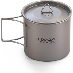 Lixada Titanium Pot kempinga pārnēsājamais titāna ūdens pārnēsājamais kauss ar salokāmu rokturi (300 ml, 350 ml, 420 ml, 550 ml, 650 ml, 750 ml, 750 ml, 900 ml, 1600 ml)