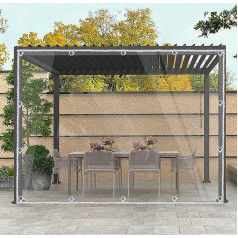 2 m x 3,4 m caurspīdīga lapene - aizkari āra lietošanai Sānu aizkars dārza terasei Ūdensnecaurlaidīgs PVC brezenta ar cilpām Heavy Duty 0,35 mm Laika apstākļu izturība Regulējams