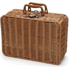 Picknickkorb aus Weidengeflecht, dekorativer Requisitenkoffer, Vintage-Aufbewahrungskorb, Make-up-Organizer, Metallschloss, Rattan-Aufbewahrungsbox mit Griffen für Kleinigkeiten, Reisen, Camping und