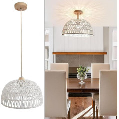 Retro rotangpalmas lampa, Boho Vintage rotangpalmas lampa ar 2 lampu pamatnēm Rustic Woven Pendant Light Ēdamgalds Pendant Light Regulējams E27 Pendant Lamp Ēdamistabas lampa, kas karājas dzīvojamā istaba Virtuve