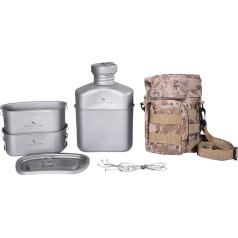 Boundless Voyage Titanium Military Canteen with Camouflage Bags Kidney Shaped Camping Pot Pan Set with Large Capacity and Lid and Hanging Chain