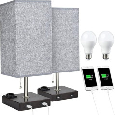 Depuley galda lampa Vintage Warm White Nakts lampu komplekts ar E27 ligzdu, ar 2 USB ligzdām un auduma toni, galda lampa, nakts gaisma bērnu istabai, lasīšanai, viesistabai, guļamistabai, kafejnīcai