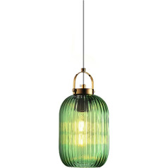 HJXDtech Mūsdienīgs skaists zaļš rid stikla abažūrs piekaramais gaismeklis Misiņa apdare Griestu gaisma Premium Retro E27 Loft Bar Pendant Lamp (mazs)