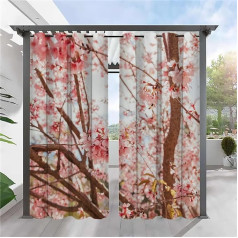 2 aizkaru iepakojums, izturīgi pret laikapstākļiem, 132 x 240 cm, In Love With Cherry Blossoms, 3D apdrukāti āra aptumšojoši aizkari ar cilpām, ūdensnecaurlaidīgi privātuma aizsargi, aizsardzība pret sauli balkonam, terasei,