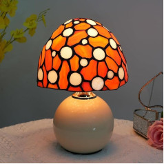 Tiffany Stil Buntes Glas Orange Pilz Lampe Schlafzimmer Nachttisch Büro Kunst Nachttisch Akzent Led Kleines Nachtlicht Nette Kinder Mädchen Dekor Vintage Zuhause Weiß Keramik Schreibtisch Tischlampe